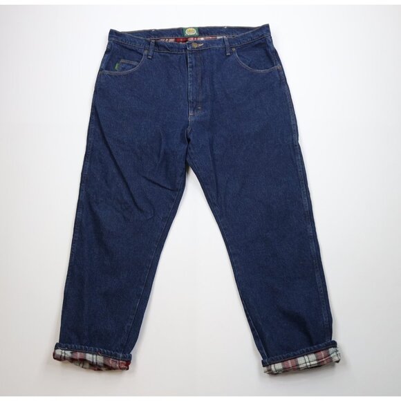 Vintage Cabelas Mens 42x30 Distressed Flannel Lined Wide Leg Denim Jeans Blue - Picture 1 of 14